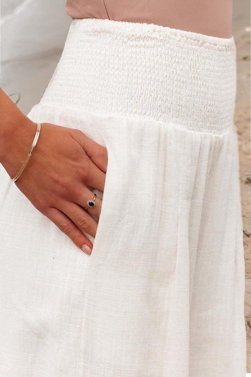 Pantaloni estivi larghi da donna con coulisse arricciata – Pantaloni da spiaggia ariosi con vita alta e taglio palazzo