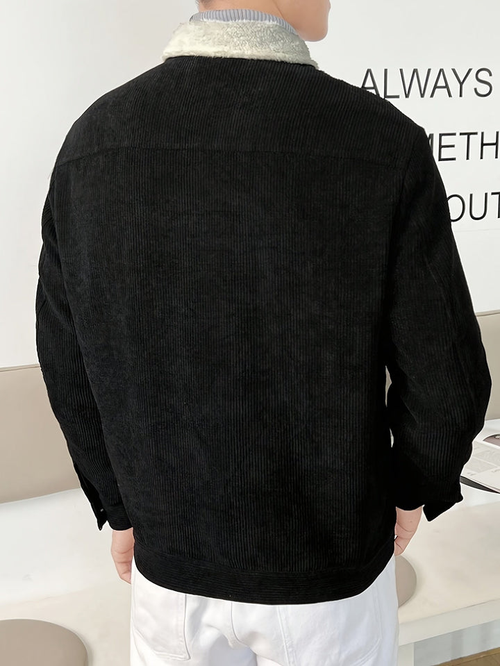 Veste d'hiver chaude en velours côtelé style avec col pour hommes | Parfait pour les activités de plein air