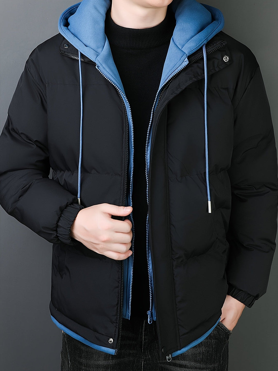 Veste d'hiver à capuche fausse deux pièces décontractée pour hommes | Parfait pour les activités de plein air