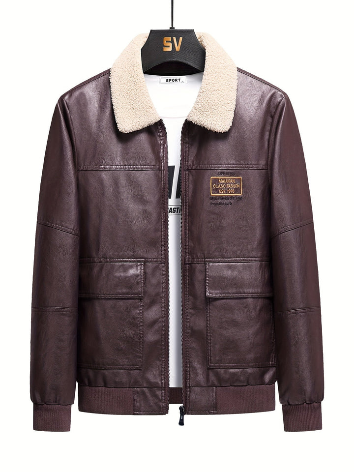 Veste d'hiver chaude en polaire et cuir PU pour hommes | Parfaite pour les activités de plein air
