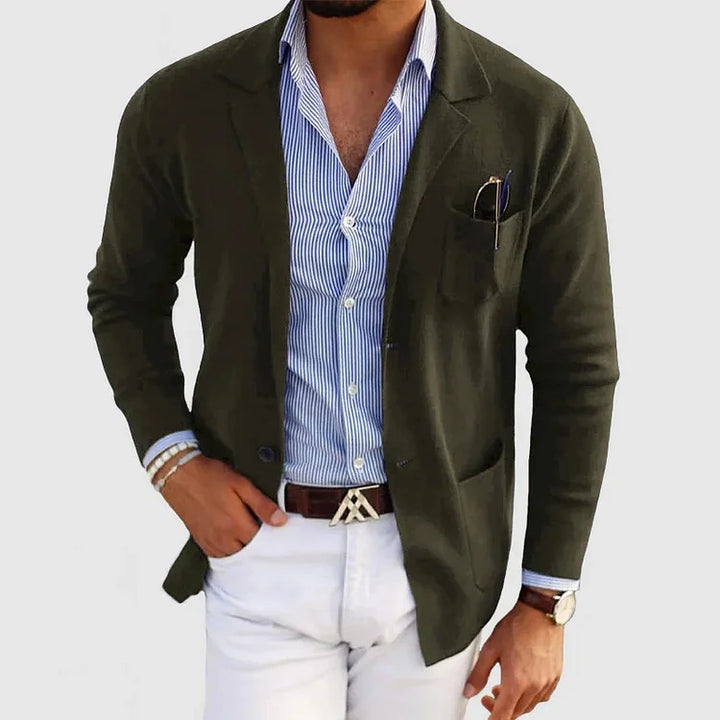 Benno - cardigan da uomo con bottoni casual, tasche e colletto a risvolto, tinta unita, maniche lunghe