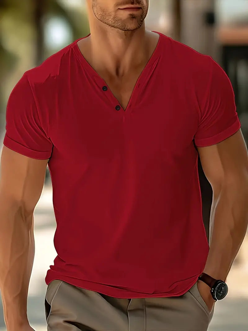 Herren T-Shirt mit V-Ausschnitt & Knopfleiste – Slim Fit Kurzarmshirt für Sommer, Freizeit & Streetstyle