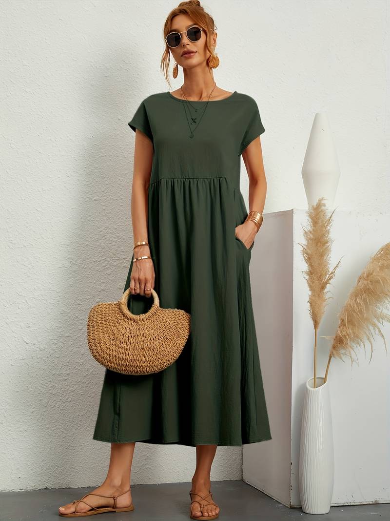 Luftiges Damen Sommerkleid – Casual Maxikleid mit Taschen & Rundhalsausschnitt