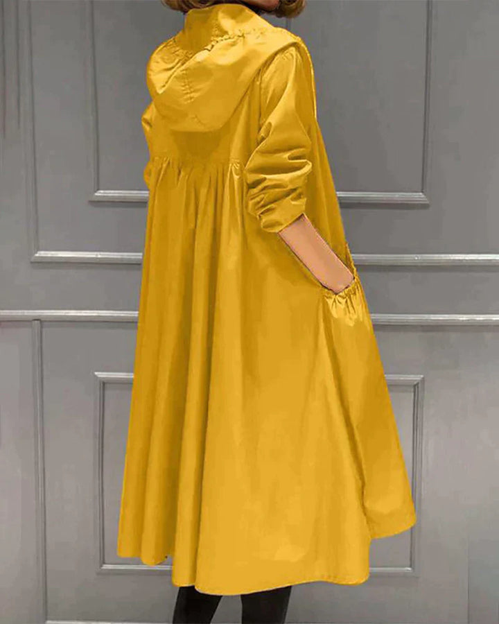 Giacca da donna di mezza stagione con cappuccio – Giacca lunga leggera con cerniera e tasche per primavera e autunno