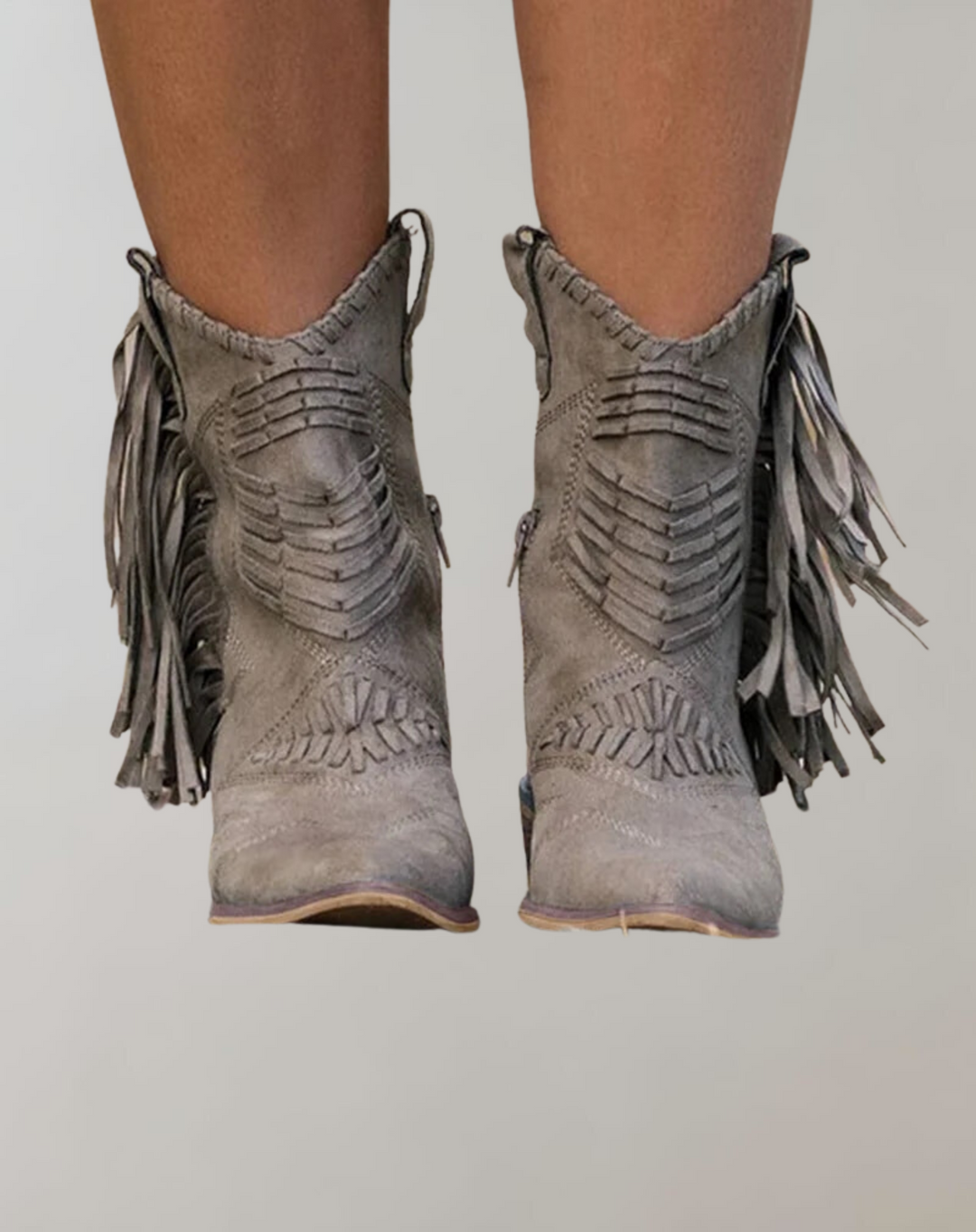 Selene - Bottes vintage à franges avec fermeture éclair