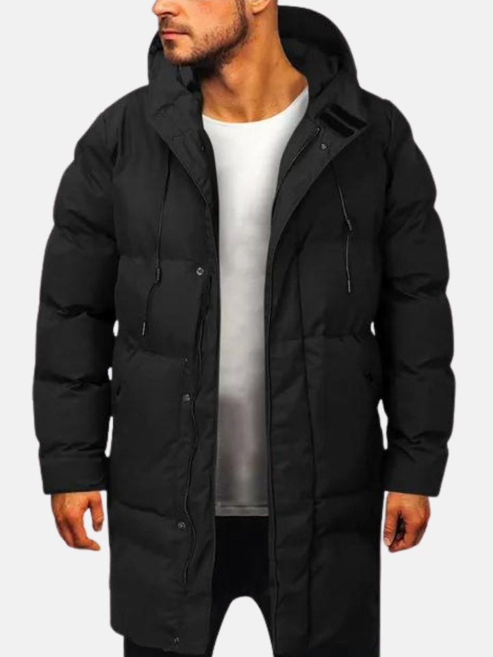 Manteau d'hiver homme long – Veste en duvet chaude avec capuche noire