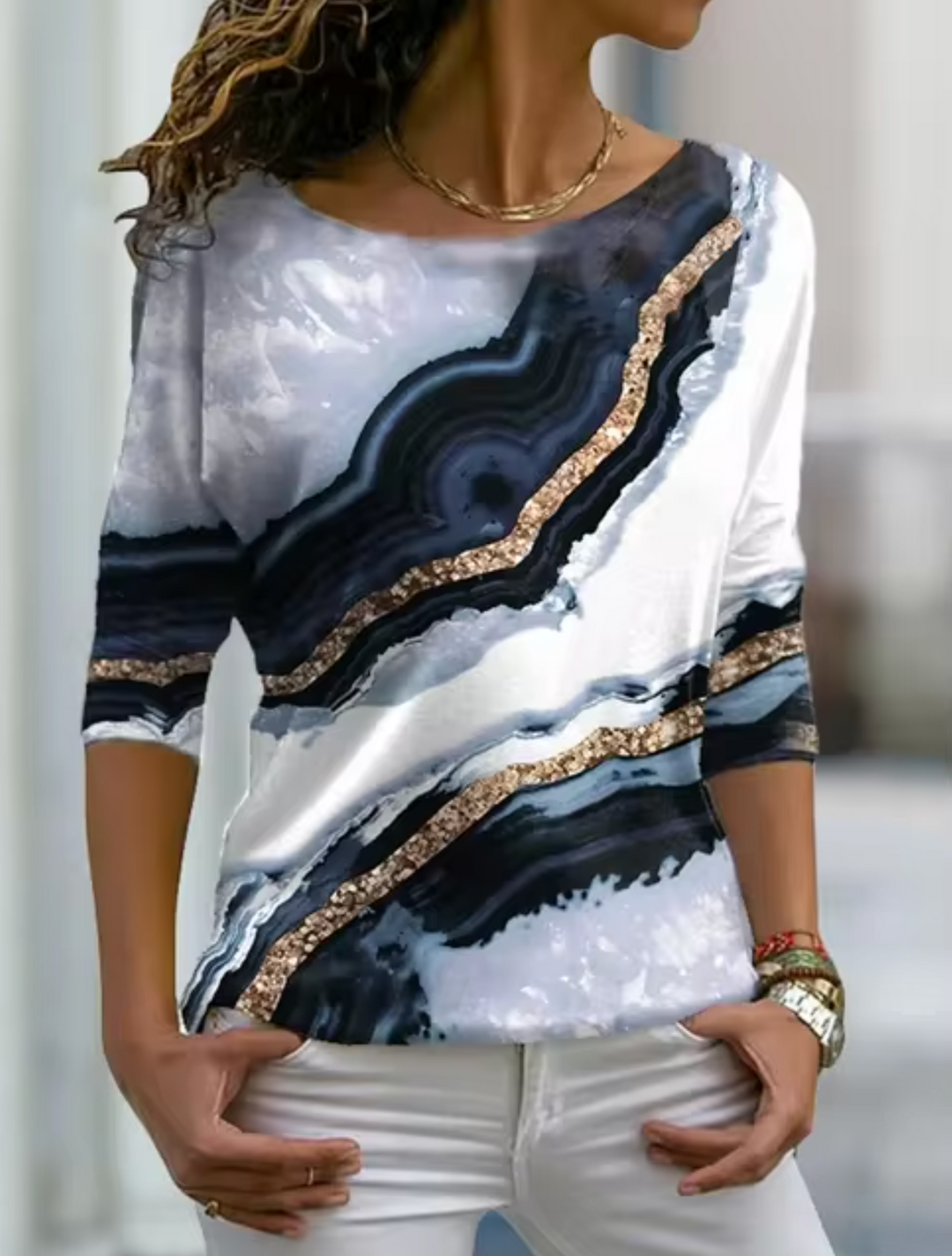 Lerma – T-shirt a maniche lunghe con stampa marmo