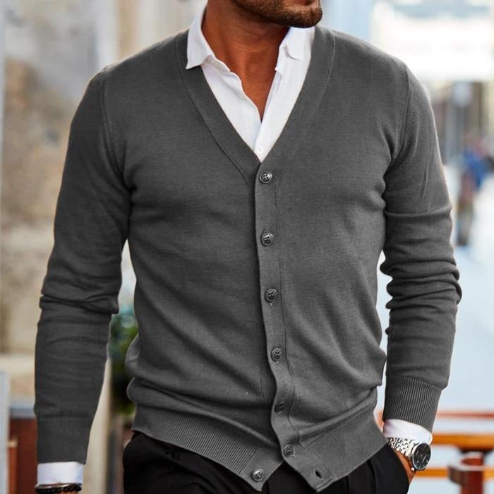 Cardigan homme en maille fine – col en V élégant avec patte de boutonnage, idéal pour le bureau, le quotidien et les looks superposés