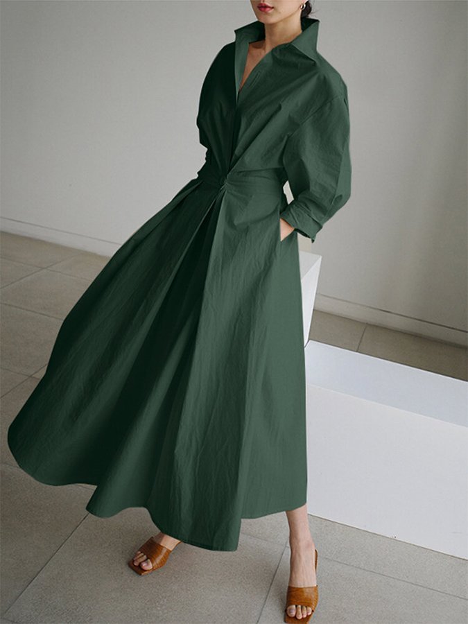 Oversized Hemdkleid für Damen – Minimalistisches Langkleid mit Kragen & weitem A-Linien Schnitt für Frühling & Sommer