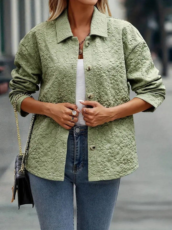 Damen Blusenjacke mit Blumenstickerei – Elegante Hemdjacke im Oversize-Look für Frühling & Herbst