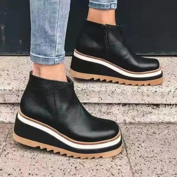 Bottines à plateforme pour femmes – Bottines à la mode avec semelle en zigzag et fermeture éclair