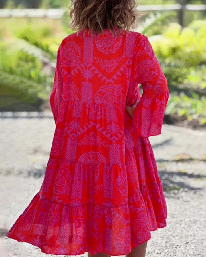 Robe avec manches 3/4 et imprimé bohème géométrique