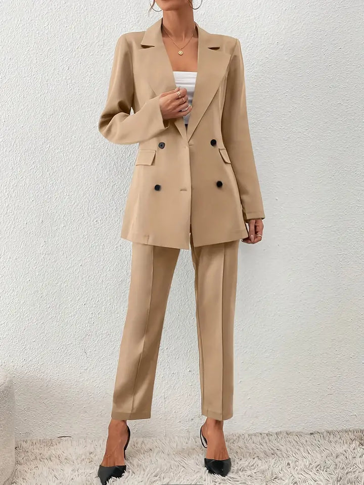 Ensemble élégant deux pièces, blazer à double boutonnage avec col à revers