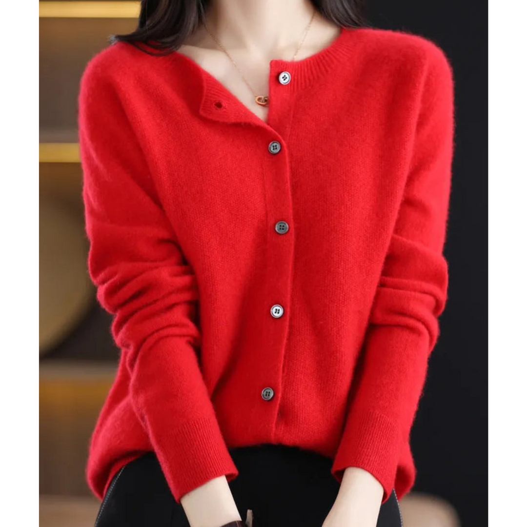 Cardigan en maille à col rond pour femmes en pure laine mérinos