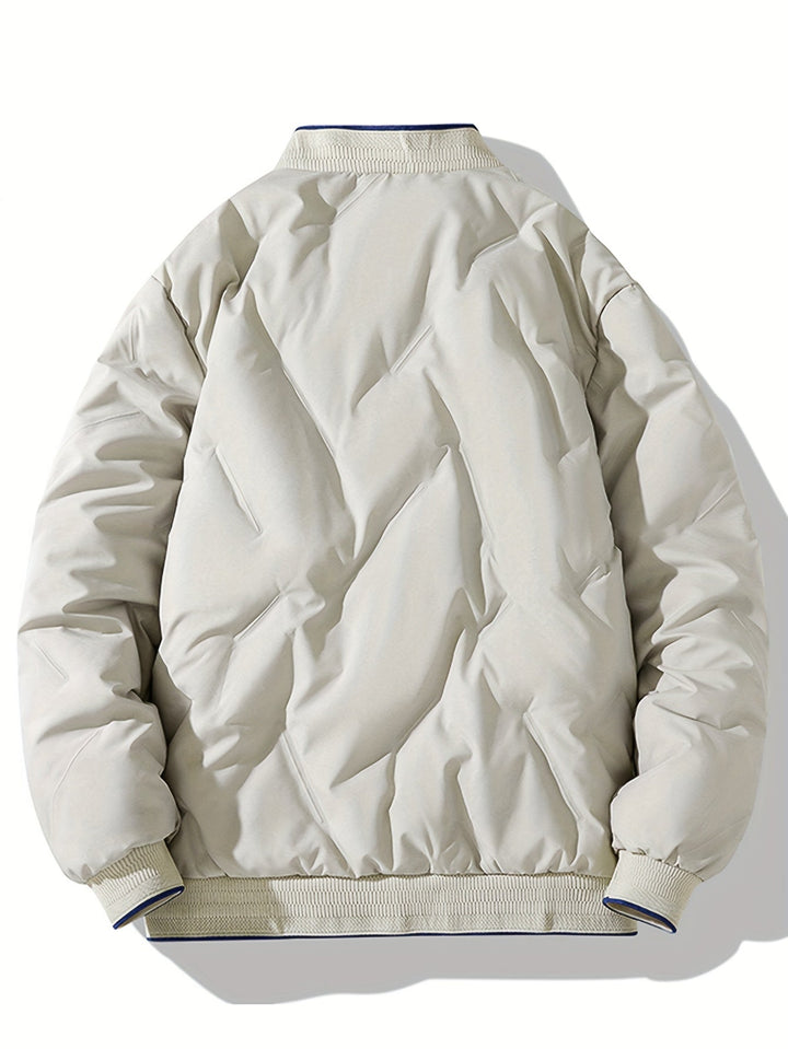 Veste d'hiver chaude à col baseball avec fermeture éclair, polaire unie avec poches pour hommes | Parfait pour les activités de plein air