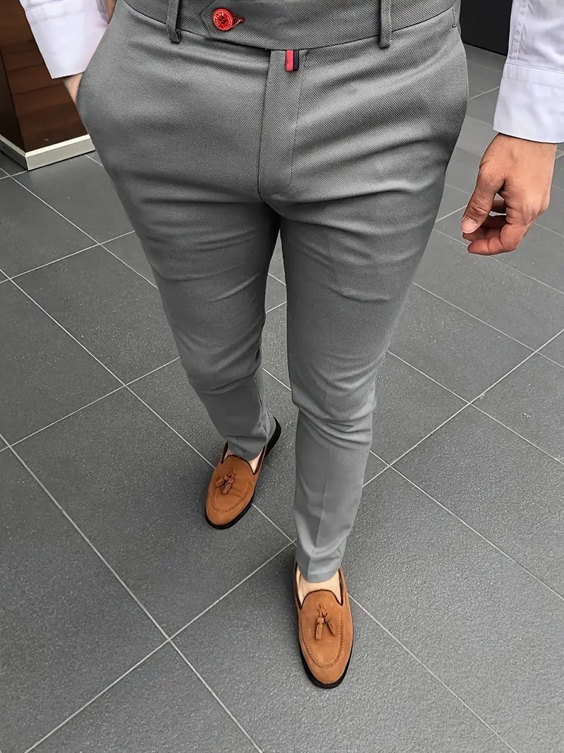 Pantalon chino homme slim fit – Pantalon d'affaires élégant camel avec stretch et fermeture à bouton