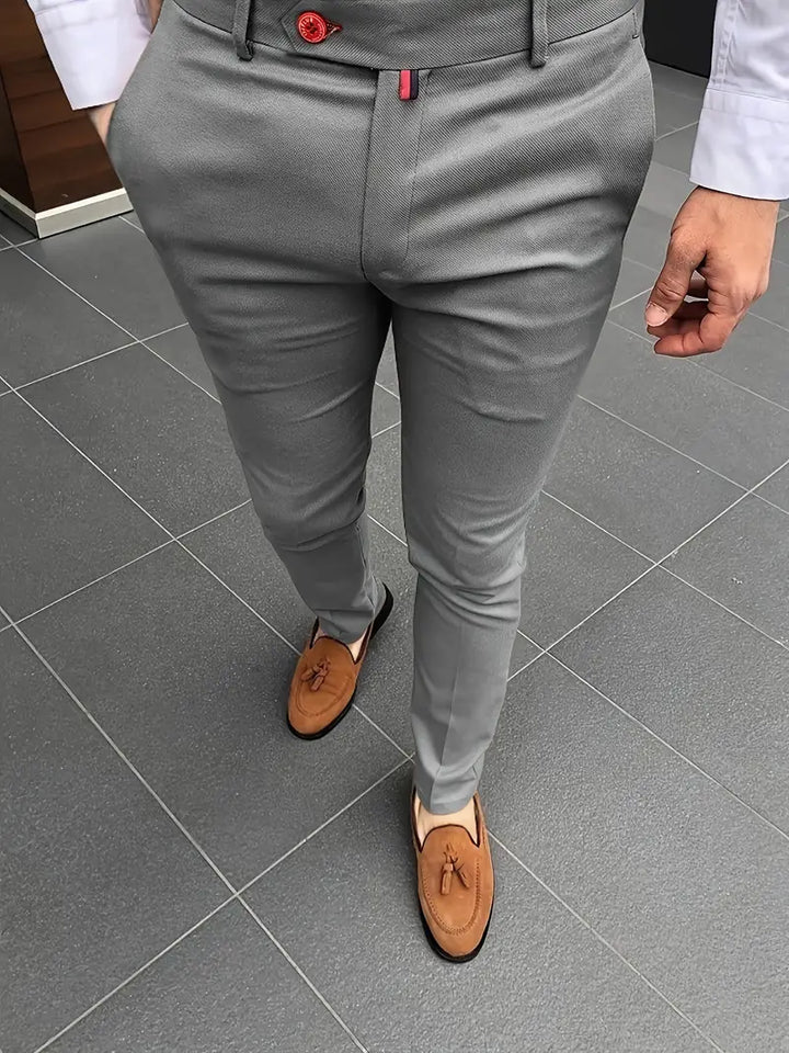 Pantalon chino homme slim fit – Pantalon d'affaires élégant camel avec stretch et fermeture à bouton