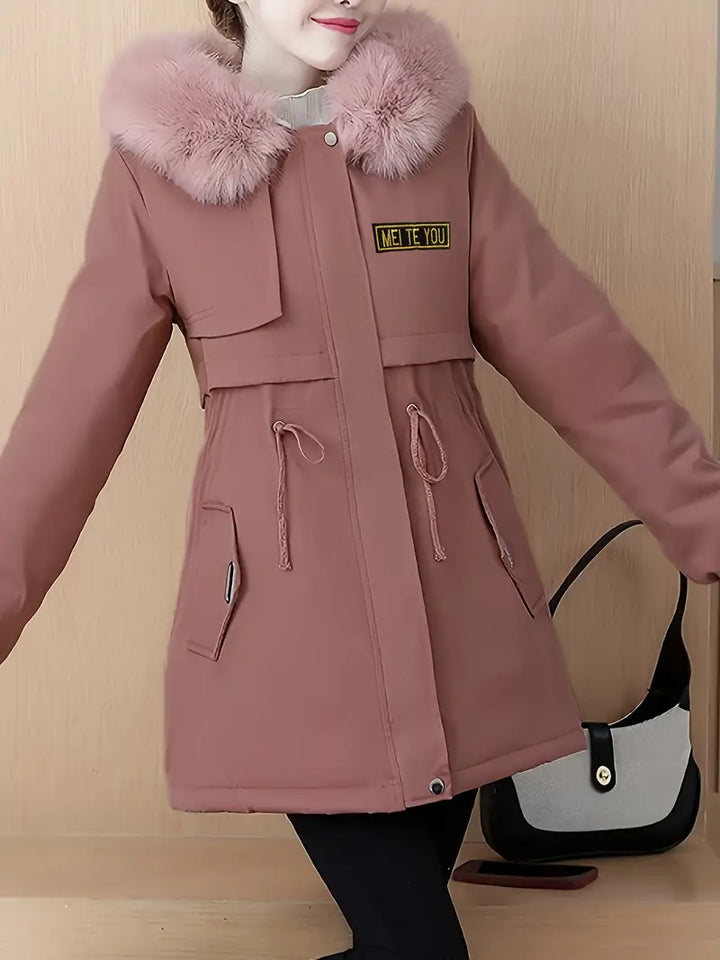 Manteau confortable et moelleux avec capuche et fermeture éclair décontractée