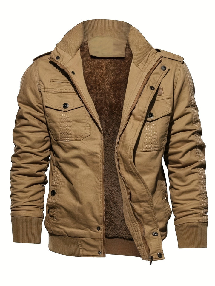 Veste d'hiver rétro à col montant avec fermeture éclair à manches longues décontractée pour hommes | Parfait pour les loisirs
