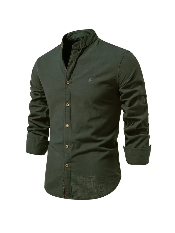 Chemise homme avec col montant – Chemise à manches longues slim fit pour affaires, loisirs et événements