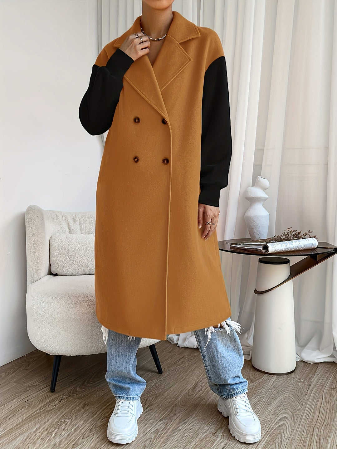 Trench elegante con dettaglio cintura e design antivento di media lunghezza per donna | Ideale per l'autunno