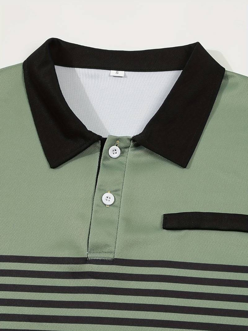 Polo homme à rayures – Chemise à manches courtes avec patte de boutonnage et col contrasté
