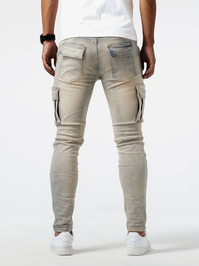 Herren Cargo Jeans Slim Fit mit Seitentaschen – Streetwear Hose für Freizeit & Alltag