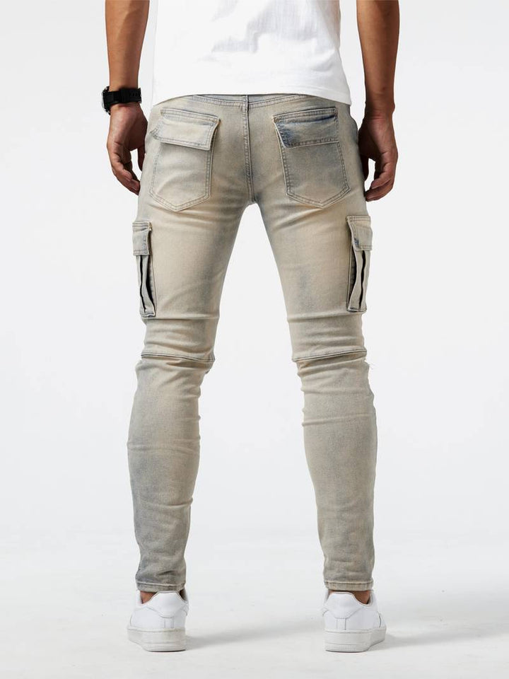 Herren Cargo Jeans Slim Fit mit Seitentaschen – Streetwear Hose für Freizeit & Alltag