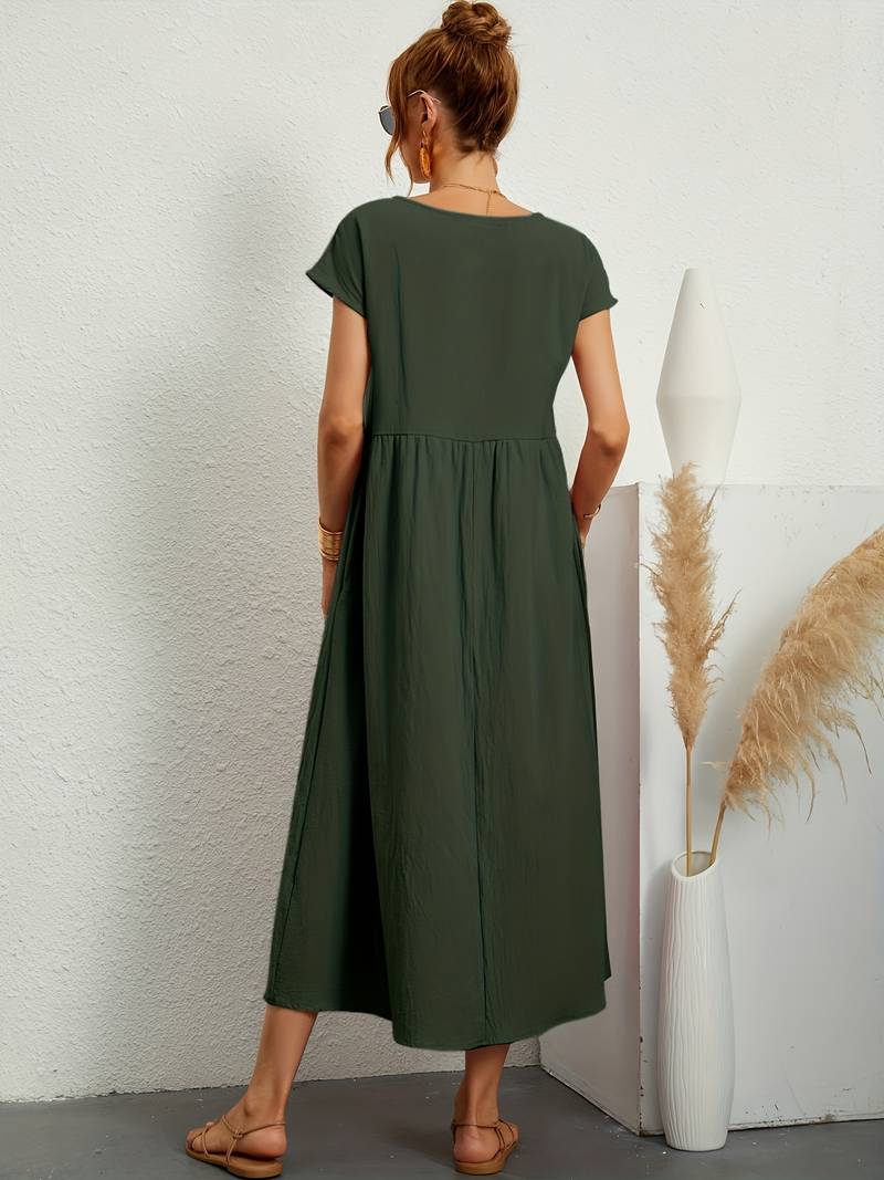 Luftiges Damen Sommerkleid – Casual Maxikleid mit Taschen & Rundhalsausschnitt