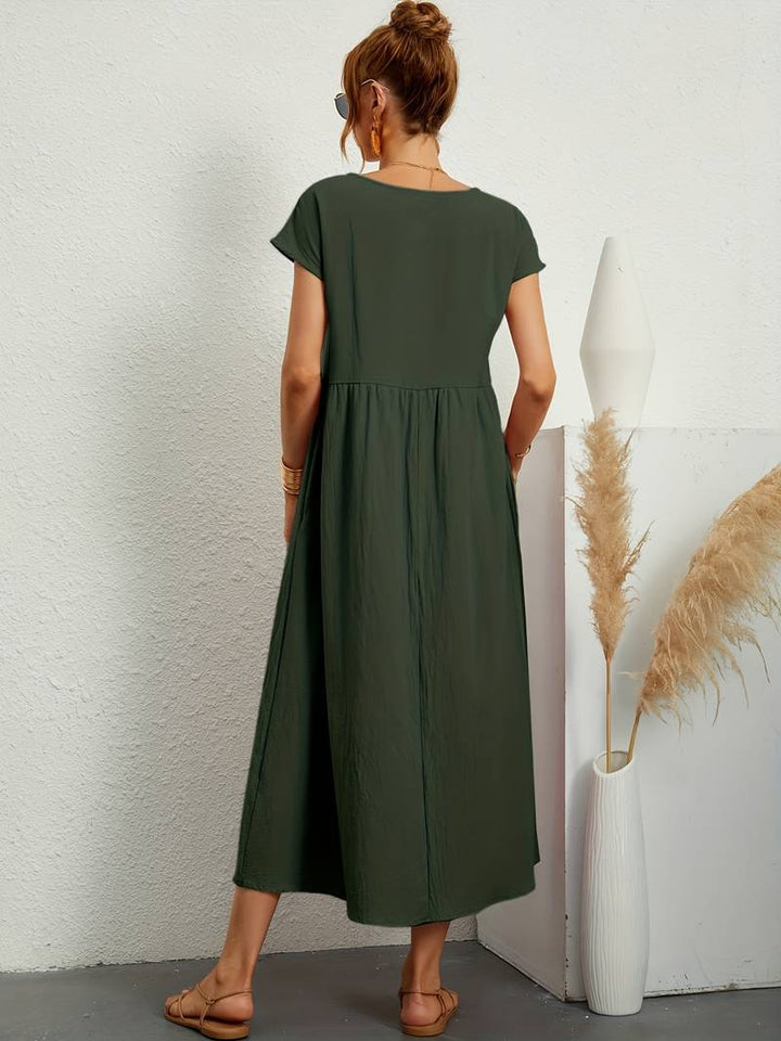 Luftiges Damen Sommerkleid – Casual Maxikleid mit Taschen & Rundhalsausschnitt