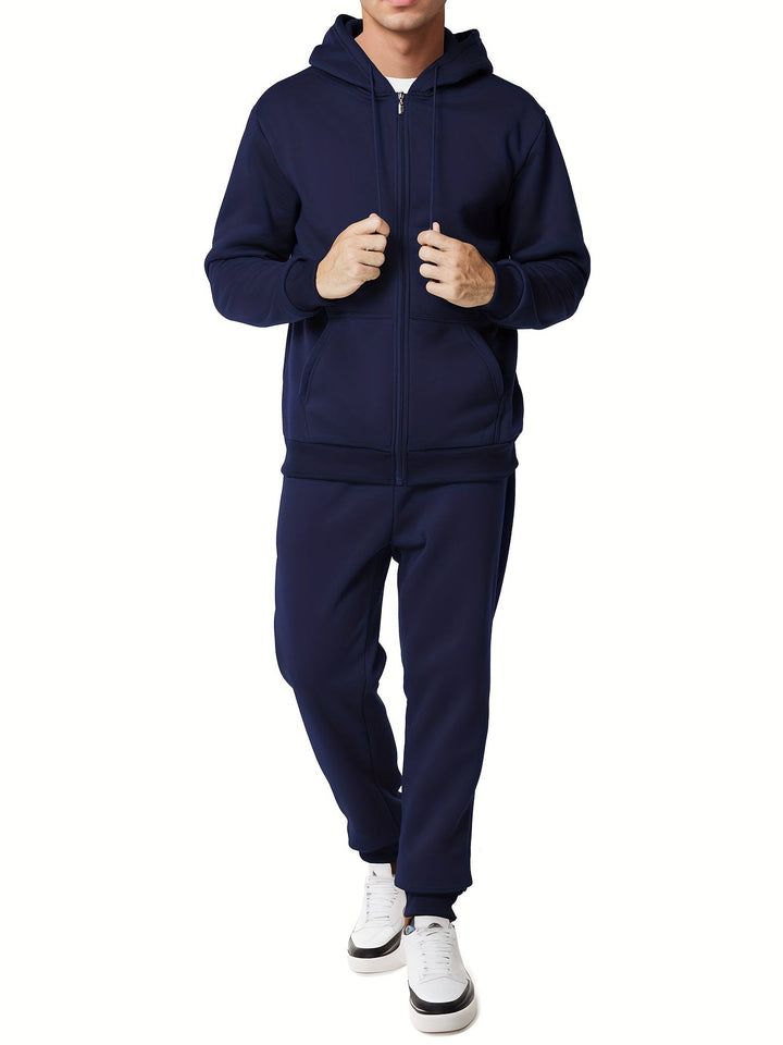 Moderner Unifarbener Kapuzenpullover-Trainingsanzug mit Hose für Herren | Perfekt für Casual Days