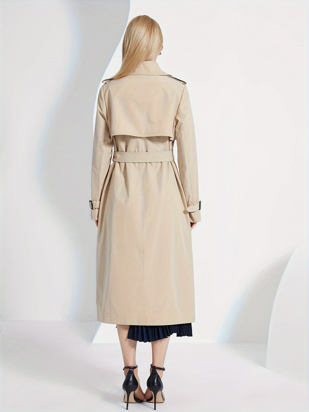 Stilvoller Langarm-Trenchcoat mit einfarbigem Gürtel-Design für Damen | Für den Alltag