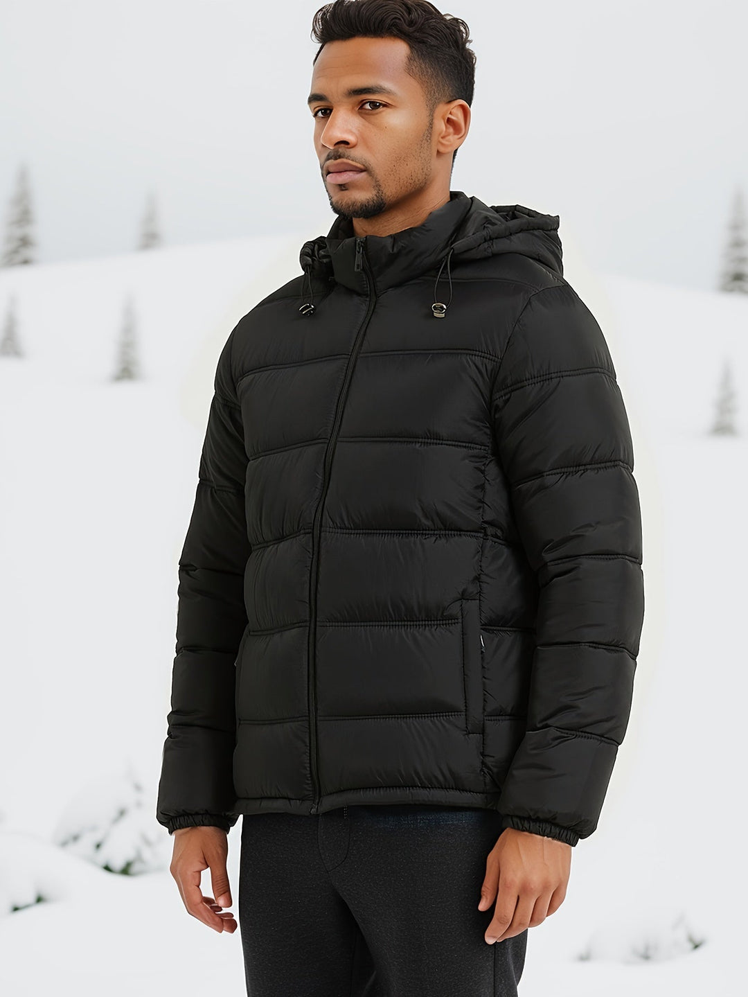 Veste d'hiver matelassée unie lisse et élégante pour hommes | Parfaite pour les activités de plein air