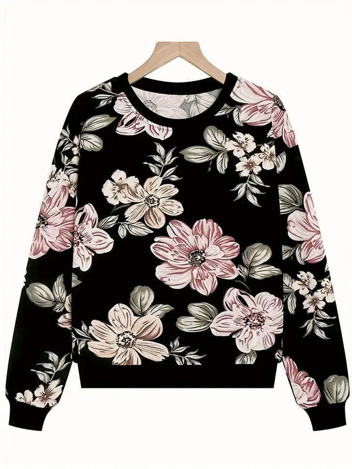 Pull douillet à manches longues avec motif floral et col rond