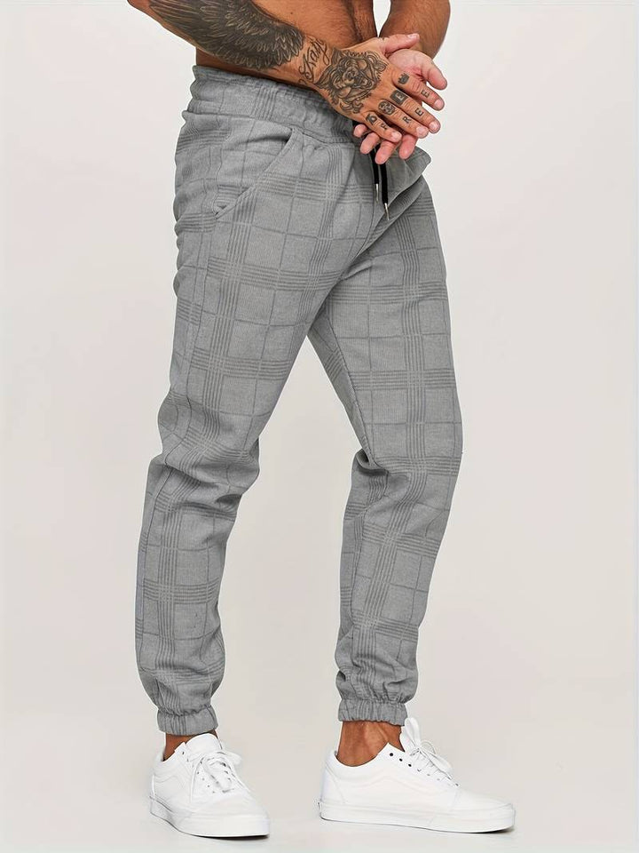 Pantalon de jogging homme à motif à carreaux – Pantalon d'entraînement slim fit avec poignets