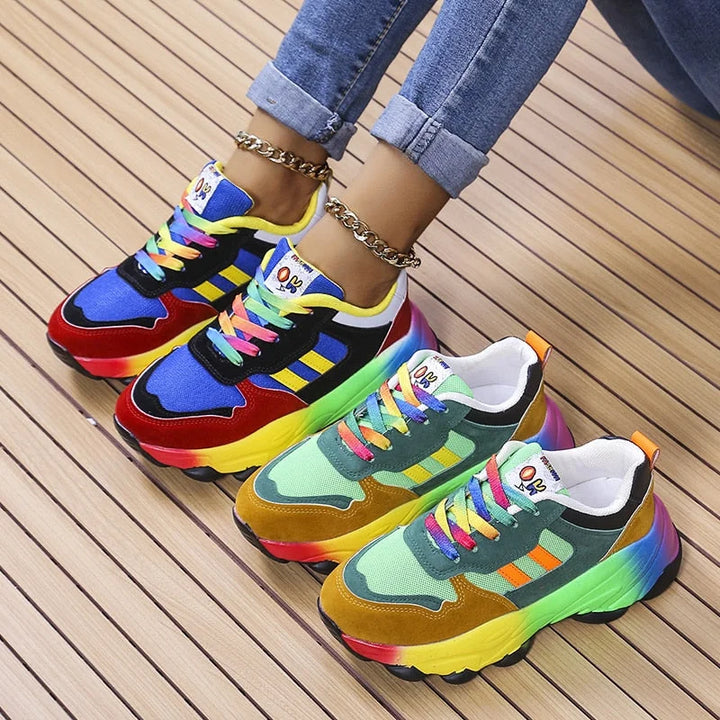 Amber - Baskets colorées avec design arc-en-ciel pour femmes