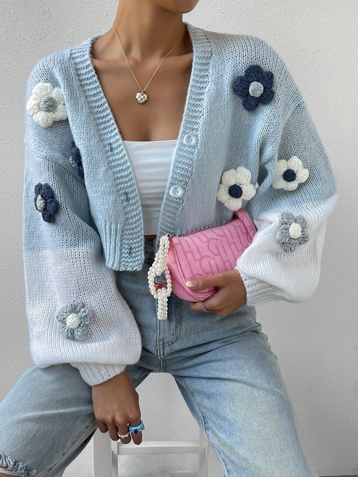 Eleganter stilvoller blumenverzierter warmer Baumwollstrickwaren-Cardigan für Damen | Perfekt für den Alltag