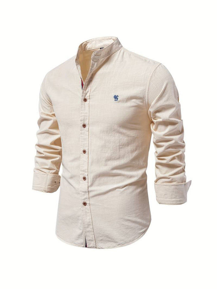 Chemise homme avec col montant – Chemise décontractée à manches longues avec patte de boutonnage pour affaires, quotidien & tenues smart casual