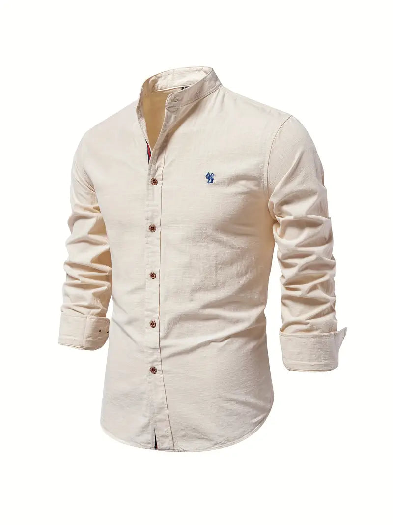 Chemise homme avec col montant – Chemise à manches longues slim fit pour affaires, loisirs et événements