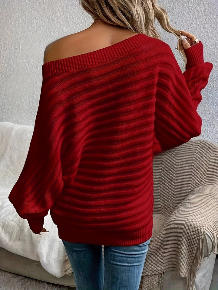 Ausschnitt Schulterfreier Wollpullover mit bequemem Design Pullover Damen | Perfekt für lässige Tage