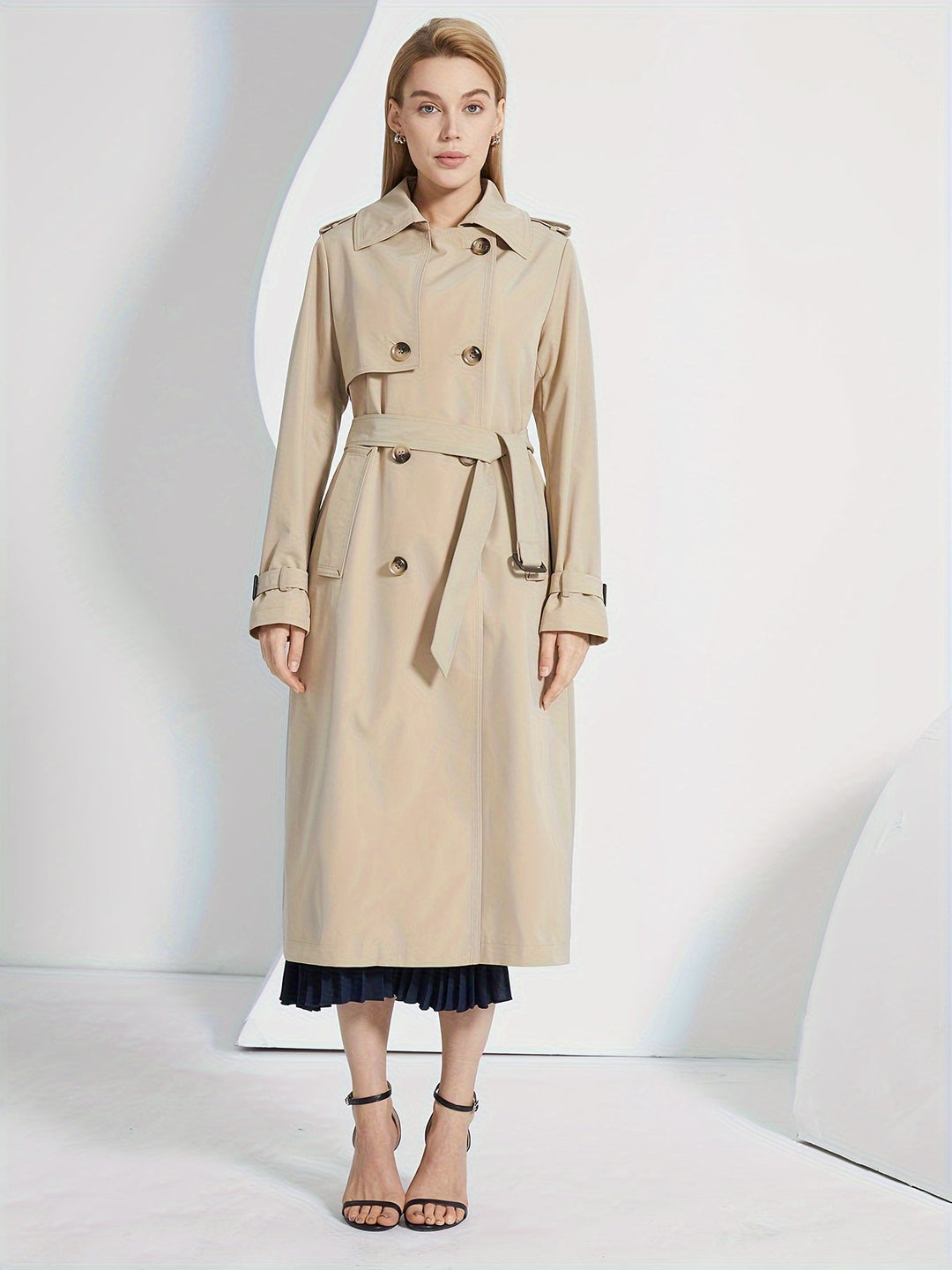 Stilvoller Langarm-Trenchcoat mit einfarbigem Gürtel-Design für Damen | Für den Alltag