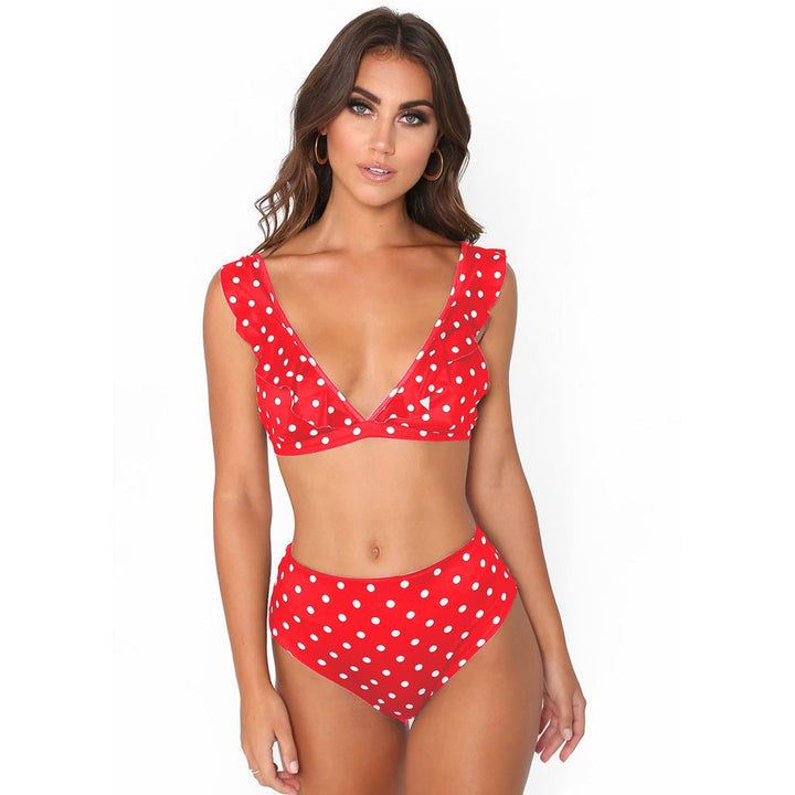 Ensemble bikini rétro pour femmes avec pois & taille haute – design volanté ludique pour plage & piscine