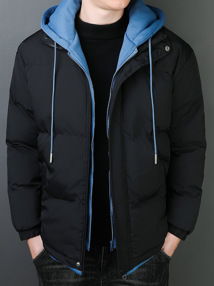 Veste d'hiver à capuche fausse deux pièces décontractée pour hommes | Parfait pour les activités de plein air