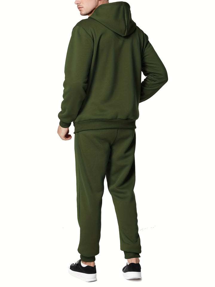 Moderner Unifarbener Kapuzenpullover-Trainingsanzug mit Hose für Herren | Perfekt für Casual Days