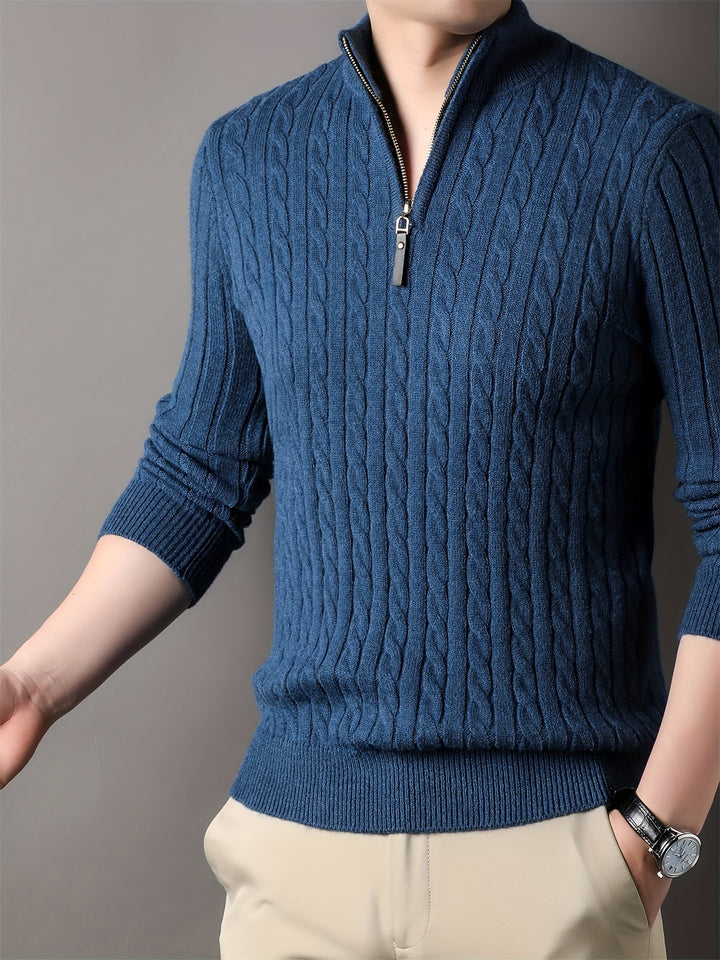 Donnell - Pull décontracté pour homme en tricot torsadé avec fermeture éclair