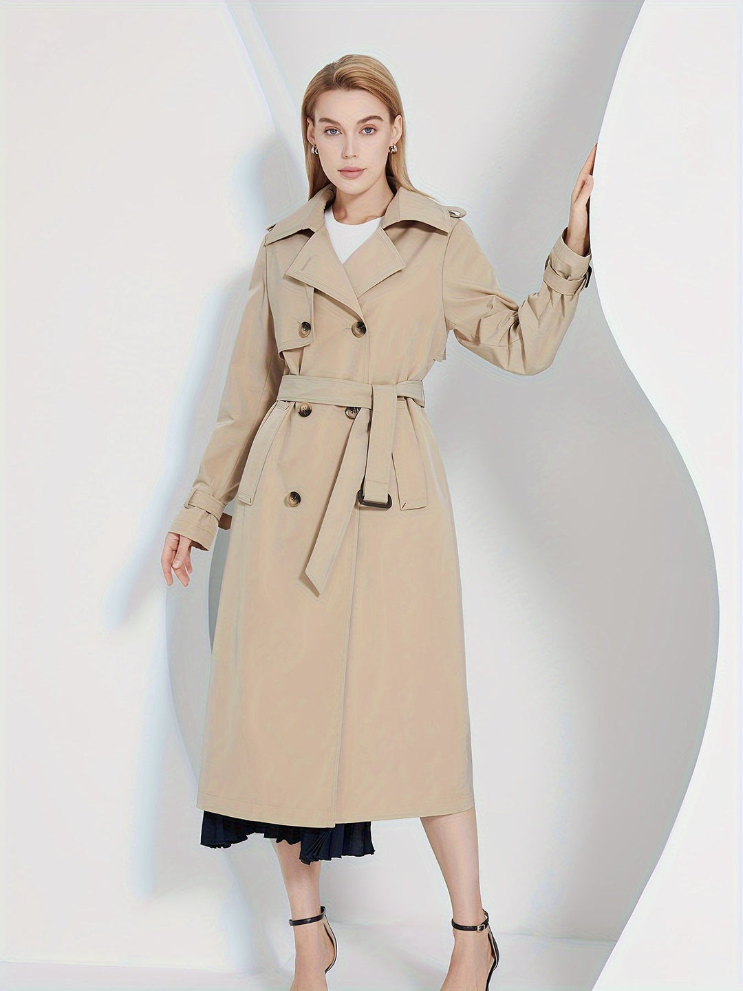 Stilvoller Langarm-Trenchcoat mit einfarbigem Gürtel-Design für Damen | Für den Alltag