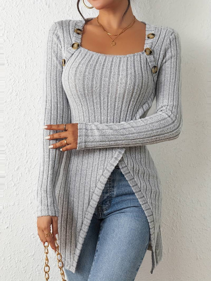 Top con bottoni a coste elegante per donna