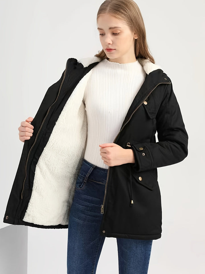 Lässige halblange warme Fleece-Winterjacke für Damen | Perfekt für lässige Tage