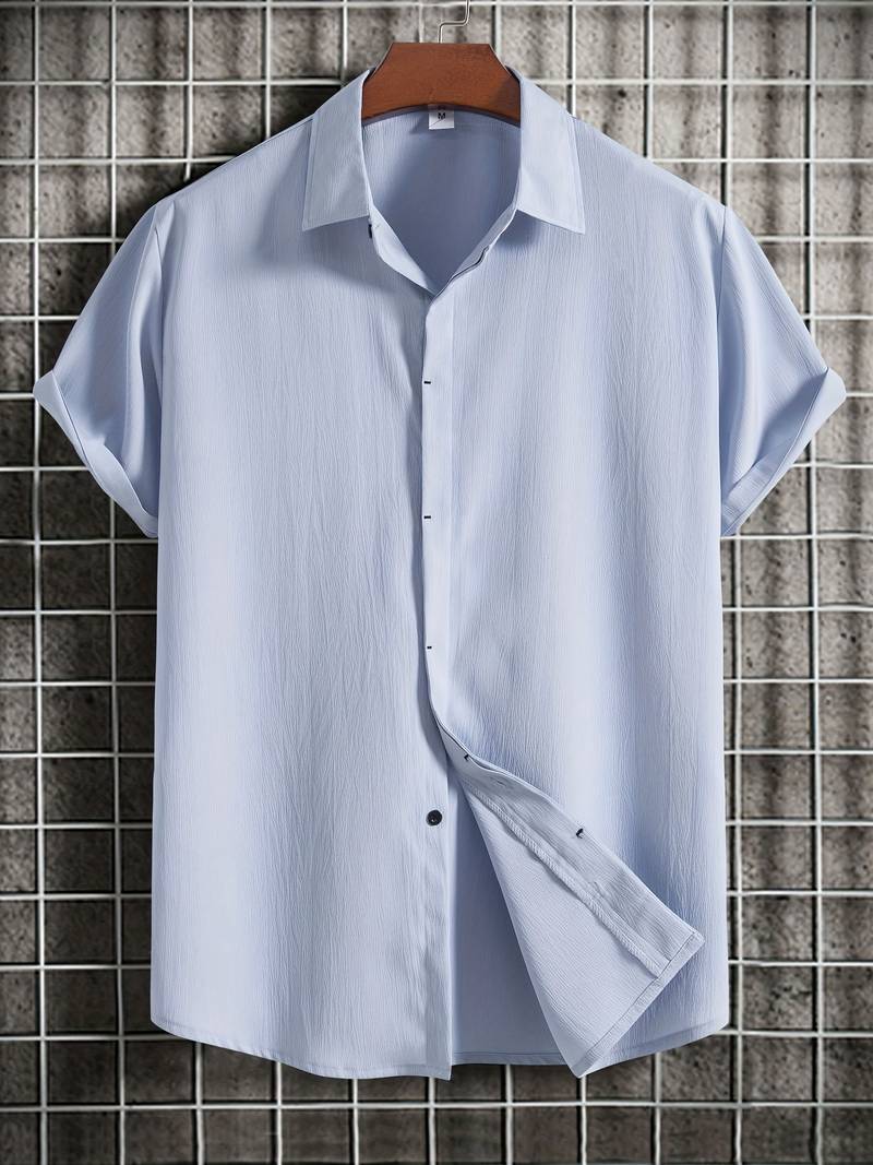 Chemise homme à manches courtes avec patte de boutonnage – Chemise d'été aérée en tissu structuré style décontracté