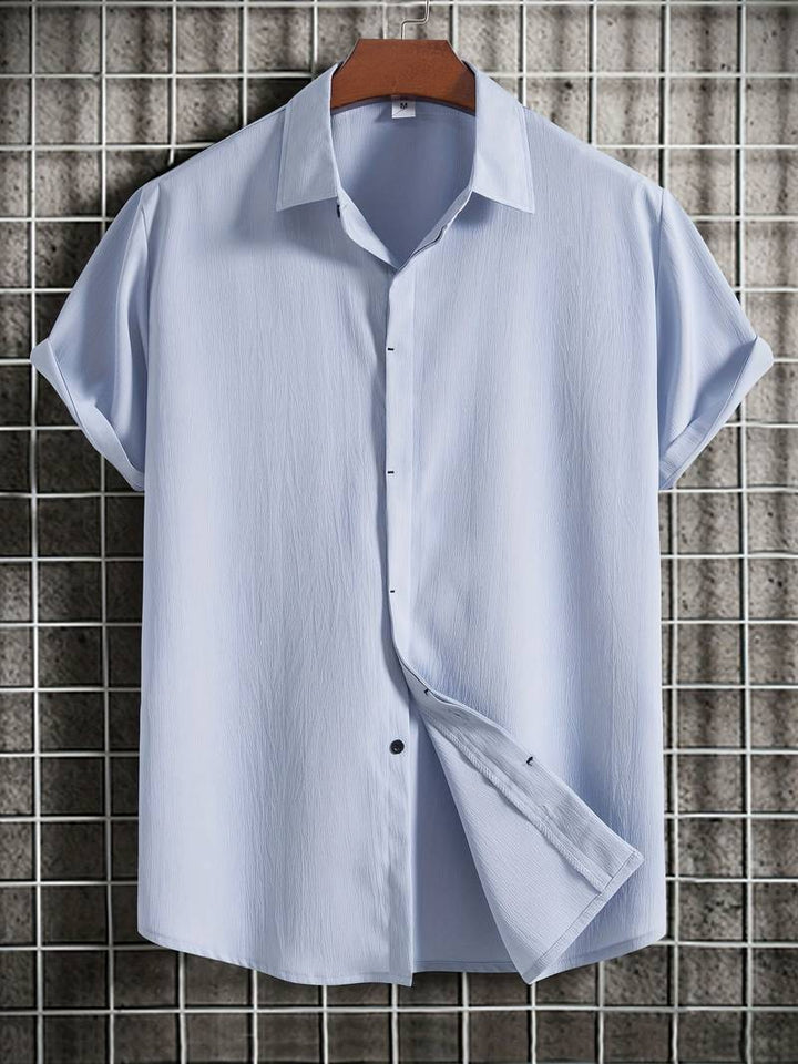 Chemise homme à manches courtes avec patte de boutonnage – Chemise d'été aérée en tissu structuré style décontracté